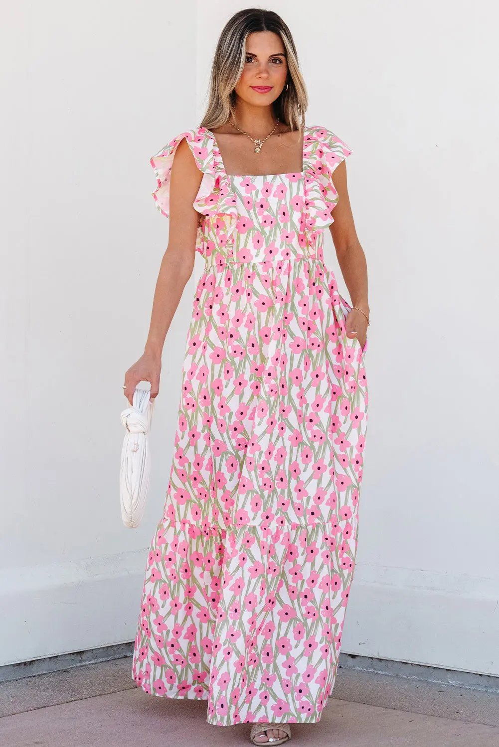 Angelica Floral Ruffled Strap Maxi Dress - Love Salve
